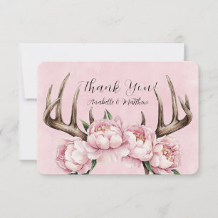 Carte De Remerciements Boho Antler avec Mariage Pink Peonies
