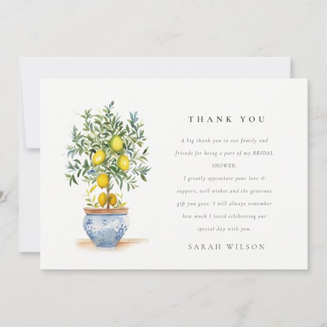 Carte De Remerciements Boho Aquarelle Arbre de Citron Jaune Baby Shower (Devant)