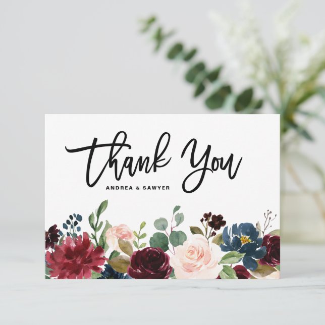 Carte De Remerciements Boho Aquarelle Automne Garland Floral (Debout devant)