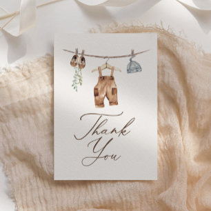 Carte De Remerciements Boho Aquarelle Vêtements bébé Baby shower garçon