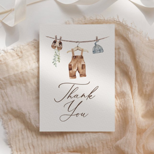 Carte De Remerciements Boho Aquarelle Vêtements bébé Baby shower garçon (Créateur téléchargé)