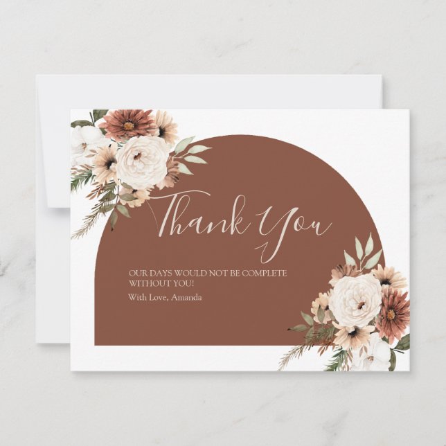 Carte De Remerciements Boho Arch Terracota Baby shower Floral Blanc (Devant)