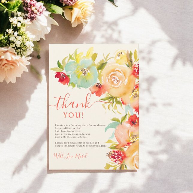 Carte De Remerciements Boho automnal élégant floral aquarelle douche de m (Boho Fall elegant floral watercolor bridal shower Thank You Card)