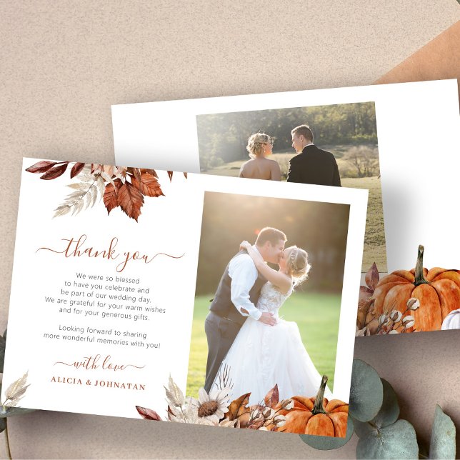 Carte De Remerciements Boho automne automne automne 2 photos élégant scri (Créateur téléchargé)