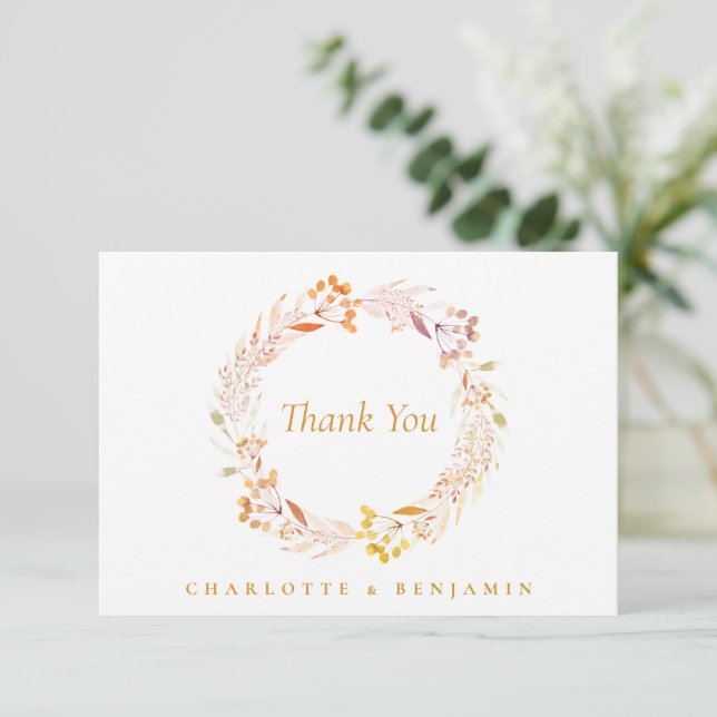 Carte De Remerciements Boho Automne Floral Wreath Nom de mariage personna (Debout devant)