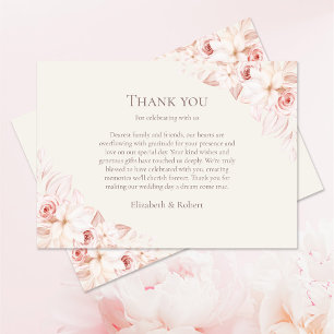 Carte De Remerciements Boho Beige et rose Roses Mariage