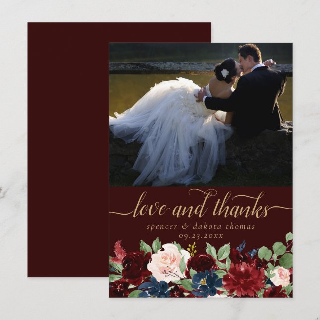Carte De Remerciements Boho Bloom | Dark Elegant Garland Photo Love et (Devant / Derrière)