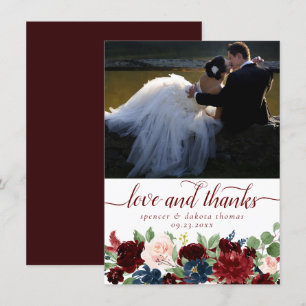 Carte De Remerciements Boho Bloom Elegant Marsala Red Photo Love et