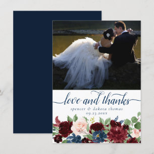 Carte De Remerciements Boho Blooms   Rustic Navy et Red Photo Love and