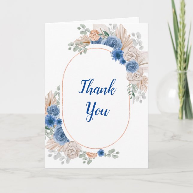 Carte De Remerciements Boho Blue Pampas Herbe Anniversaire (Devant)