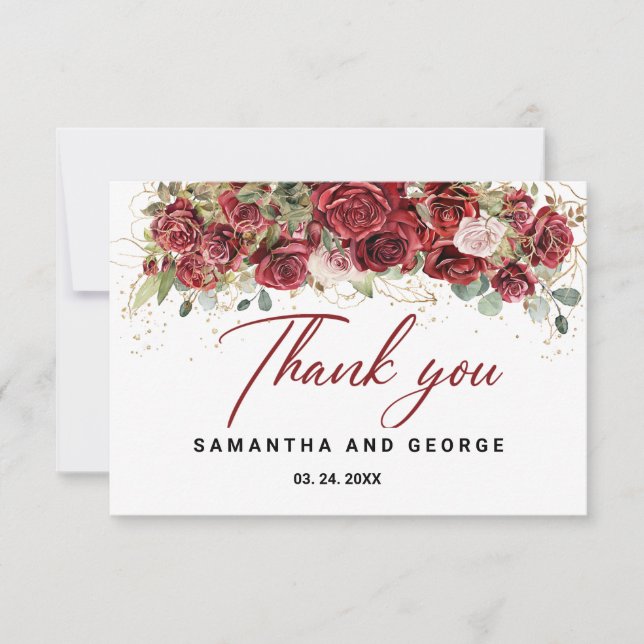 Carte De Remerciements Boho Blush Bourgogne Floral Or Mariage géométrique (Devant)