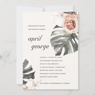 CARTE DE REMERCIEMENTS BOHO BLUSH RUST FLORA MONSTRERA BABY SHOWER INVITA