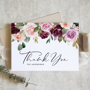 Carte De Remerciements Boho Burgundy et Mariage de automne de fleurs de p