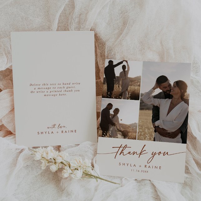 Carte De Remerciements Boho Chic Bohemian Cream Mariage Photo Collage (Créateur téléchargé)