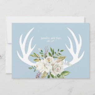 Carte De Remerciements Boho Chic Floral Antlers Mariage Bleu