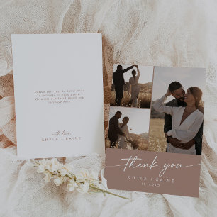 Carte De Remerciements Boho Chic Neutral Taupe Mariage Photo Collage