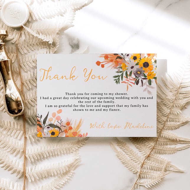 Carte De Remerciements Boho chic rustique mariée tournesols orange (Créateur téléchargé)