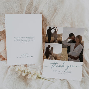 Carte De Remerciements Boho Chic Turquoise et blanc Mariage photo Collage