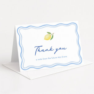 Carte De Remerciements Boho Citrus Pale Blue Doodle Baby shower frontalie