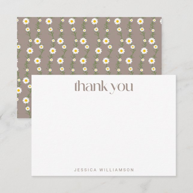Carte De Remerciements Boho Daisy Chain Floral Taupe Baby shower personna (Devant / Derrière)