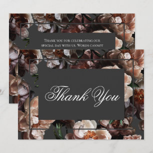 Carte De Remerciements Boho Dark Peony Flowers Mariage moderne