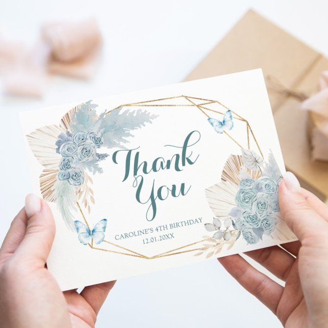 Carte De Remerciements Boho Dusty Bleu flotter sur le papillon Anniversai (Créateur téléchargé)