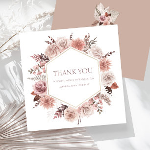 Carte De Remerciements Boho Dusty rose Fleurs séchées Mariage de couronne