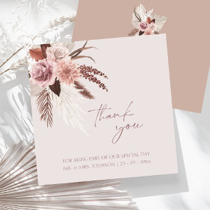 Carte De Remerciements Boho Dusty rose Fleurs séchées Pampas Mariage en h