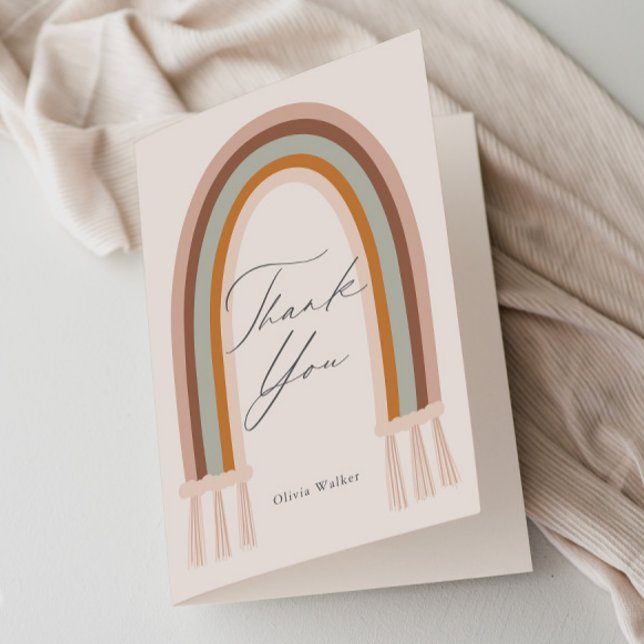 Carte De Remerciements Boho Earth Tone Rainbow Baby shower (Boho Rainbow Earthy Shower Thank You Card.)
