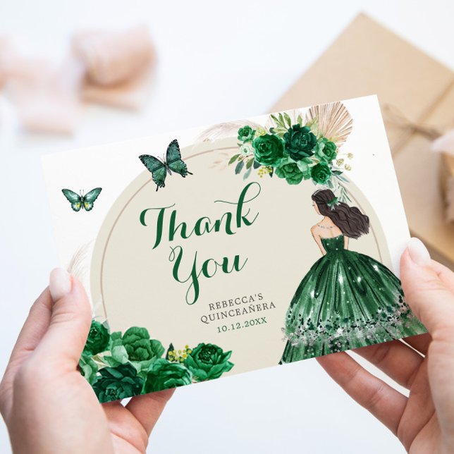 Carte De Remerciements Boho Emerald Green Princess Quinceañera (Créateur téléchargé)