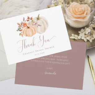 Carte De Remerciements Boho Fall Floral Blanc Citrouille Fête des mariées
