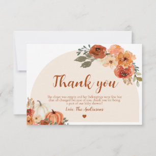 Carte De Remerciements Boho Fall Little Citrouille Automne Baby shower Fl
