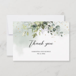 Carte De Remerciements Boho feuillage vert eucalyptus or feuille