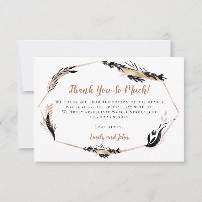 Carte De Remerciements Boho Feuilles & plumes Gold Géométrique/Votre phot (Devant)