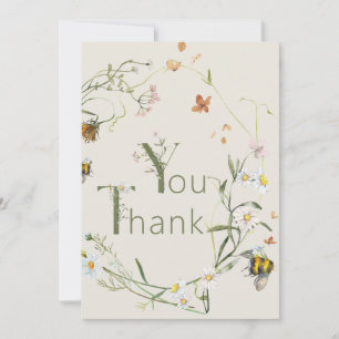 Carte De Remerciements Boho Fleur sauvage Beige Baby shower Beige