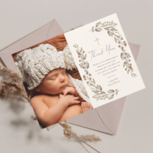 Carte De Remerciements Boho Fleur sauvage Genre Neutre Photo Baptême