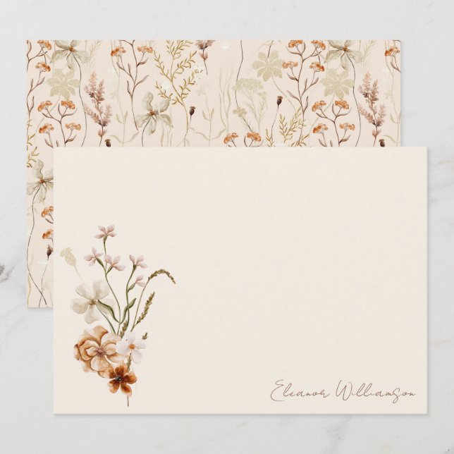 Carte De Remerciements Boho Fleurs de prairie rustique Fête des mariées f (Devant / Derrière)