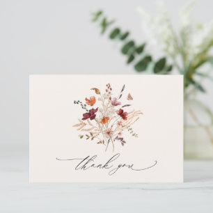Carte De Remerciements Boho Fleurs sauvages Élégant Mariage de automne