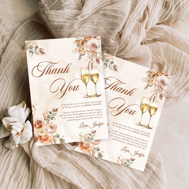 Carte De Remerciements Boho Floral Brunch et Bubbly Fête des mariées (Créateur téléchargé)