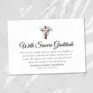 Carte De Remerciements Boho Floral Cross Script Funérailles