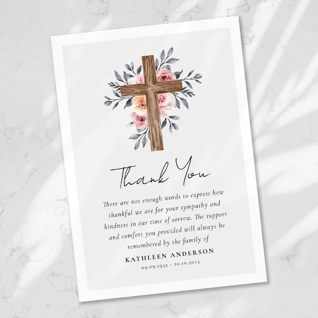 Carte De Remerciements Boho Floral Cross Sympathy Funeral (Créateur téléchargé)