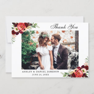 Carte De Remerciements Boho floral de Bourgogne Mariage Photo
