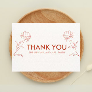 Carte De Remerciements Boho Floral Mariage en terre cuite