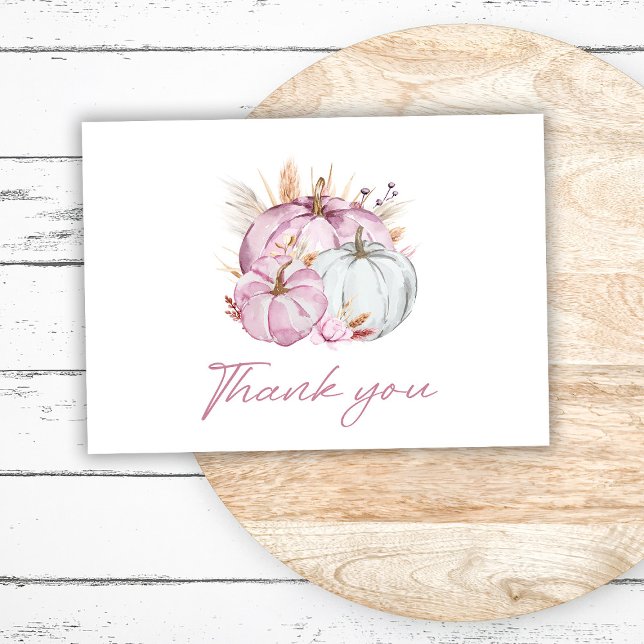 Carte De Remerciements Boho Floral Petit Baby shower Citrouille rose (Créateur téléchargé)