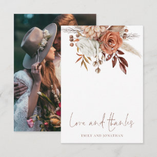Carte De Remerciements Boho Florals Photo Love Thanks Brown Text Mariage