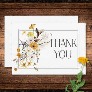 Carte De Remerciements Boho Golden Yellow Meadow Fleurs Mariage blanc
