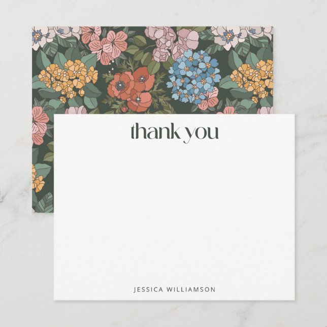 Carte De Remerciements Boho Green Floral Wildflower Custom Stationery (Devant / Derrière)