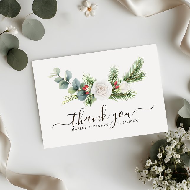 Carte De Remerciements Boho Green Script Mariage À feuillage persistant (Créateur téléchargé)