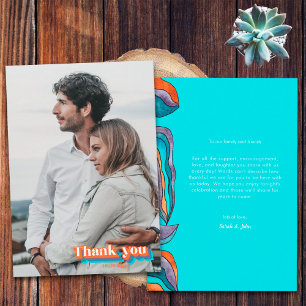 Carte De Remerciements Boho Groovy Rétro Typographie Ondulée Bleu Sarcell