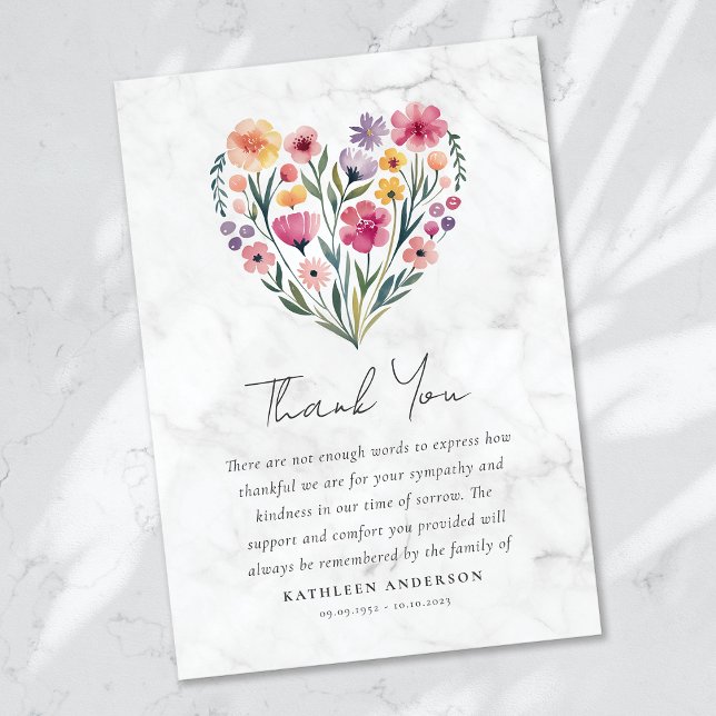 Carte De Remerciements Boho Heart Floral Sympathy Funérailles (Créateur téléchargé)